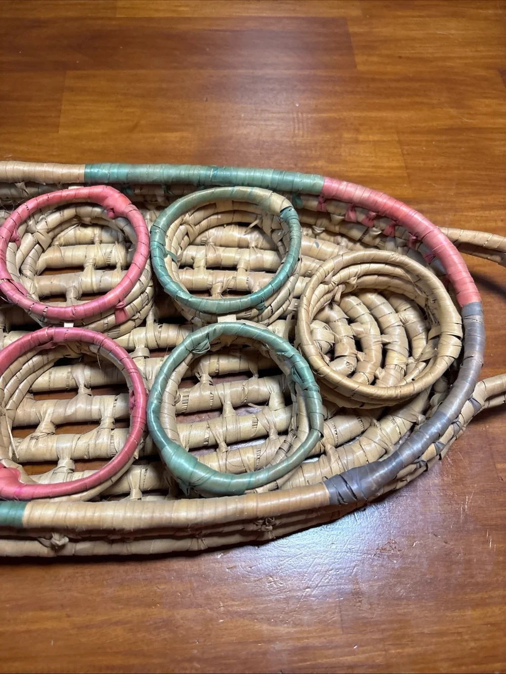 Vintage Wicker Rattan Drink Carrier Retro Woven Boho Cantina Multicolor Style